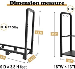 Artibear 4ft Outdoor Firewood Rack With Indoor Small Wood Storage Holder for Fireplace, Black