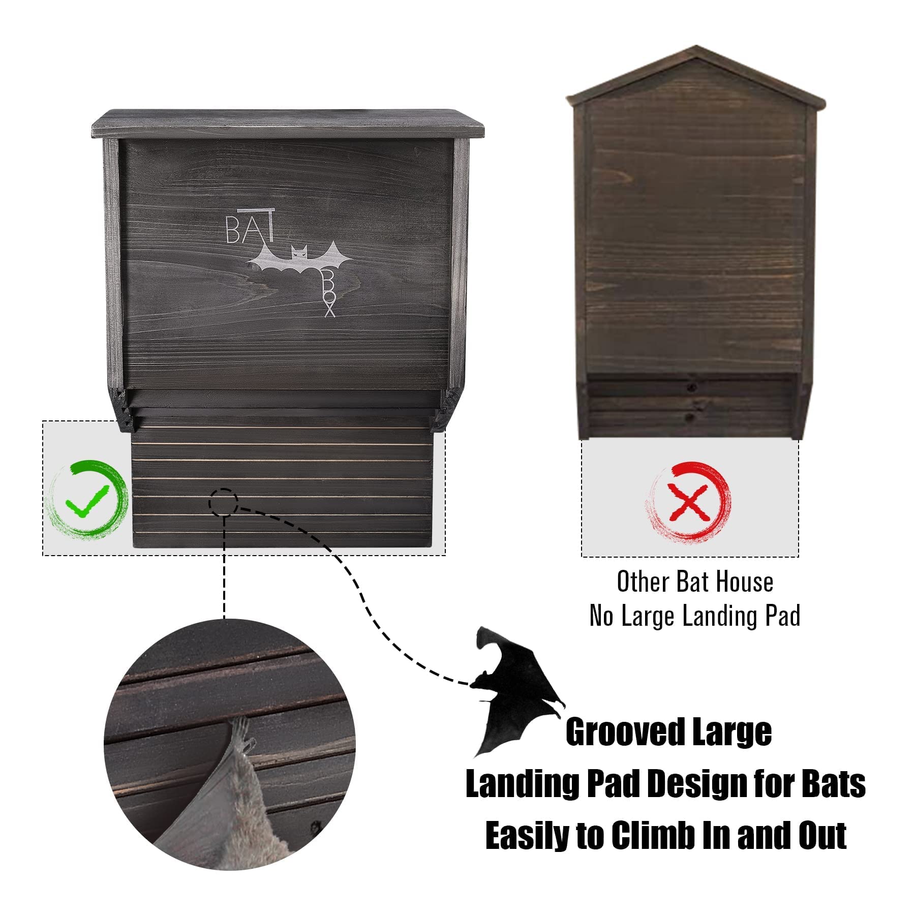 Mustry Large 3 Chamber Wooden Bat House for Outdoors – Handcraft Bat House Kit - Large Landing Pad - Easy for Landing and Roost - Your Final Step to Attract Bats!