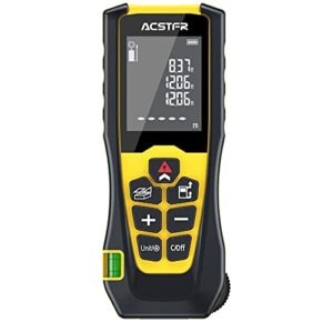 acstfr laser distance measure, 165ft laser distance meter, area volume and curved path measurement, m/in/ft unit switch with hd lcd display