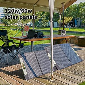 BLUERISE 60W Solar Panel Monocrystalline ETFE Cover Portable Foldable Solar Charger for Portable Power Station Generator, iPhone, Ipad, Laptop USB QC 3.0, Typc C Output for Outdoor Camping Van RV Trip