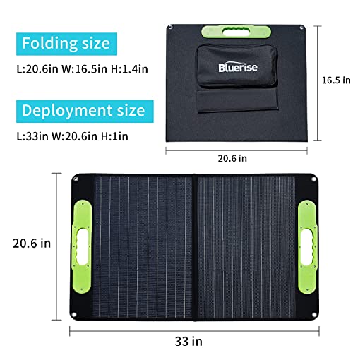 BLUERISE 60W Solar Panel Monocrystalline ETFE Cover Portable Foldable Solar Charger for Portable Power Station Generator, iPhone, Ipad, Laptop USB QC 3.0, Typc C Output for Outdoor Camping Van RV Trip