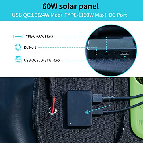 BLUERISE 60W Solar Panel Monocrystalline ETFE Cover Portable Foldable Solar Charger for Portable Power Station Generator, iPhone, Ipad, Laptop USB QC 3.0, Typc C Output for Outdoor Camping Van RV Trip