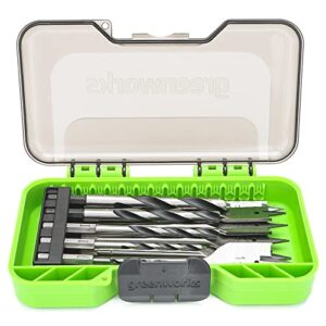 greenworks 11 pcs wood drilling set for woodworking, plywood, particle board, fiberboard (including hex shank spade bits & brad point drill bits)