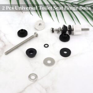 2PCS Universal Toilet Seat Hinge Bolts Kit, Heavy Duty Toilet Bolts, Waterproof Stainless and Rubber Washers Gaskets with Extra Long Nut White Plastic Down Lock Screw for Fastening (Silver)