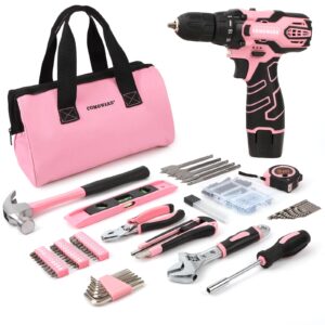 comoware 120 pcs home tool kit with drill, 20v power drill cordless set with 2.0 ah li-ion battery & charger, 25+1 clutch, tool sets for homeowners, household tool set for garden office home repair