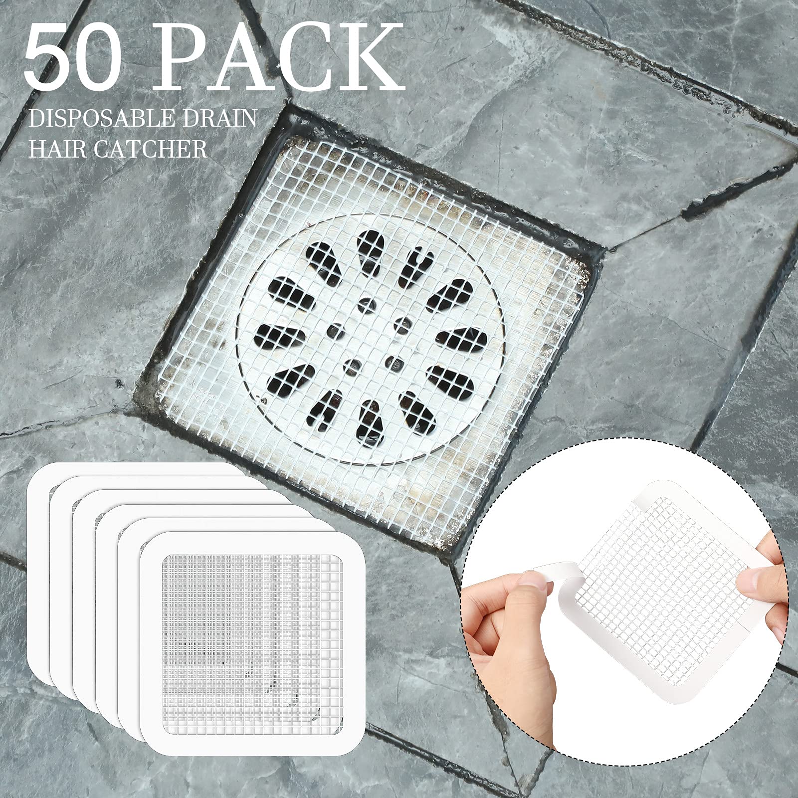 50 Pieces Disposable Hair Drain Catcher Shower Drain Covers Hair Traps for Shower Drains Mesh Shower Drain Hair Catcher Sticker Hair Collector for Bathroom Bathtub Kitchen