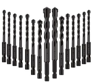 15 pcs black masonry drill bits set, mgtgbao ceramic tile drill bits carbide tip for glass, brick, tile, concrete, plastic and wood with size 4mm,5mm,6mm,8mm,10mm,12mm