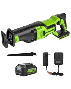 greenworks 24v brushless (1-1/8") cordless reciprocating saw (2,7000 spm), 4.0ah battery and compact charger included