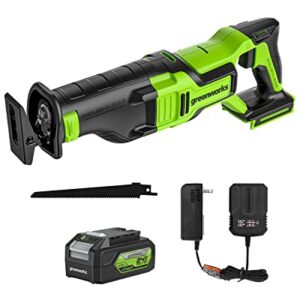 Greenworks 24V Brushless (1-1/8") Cordless Reciprocating Saw (2,7000 SPM), 4.0Ah Battery and Compact Charger Included