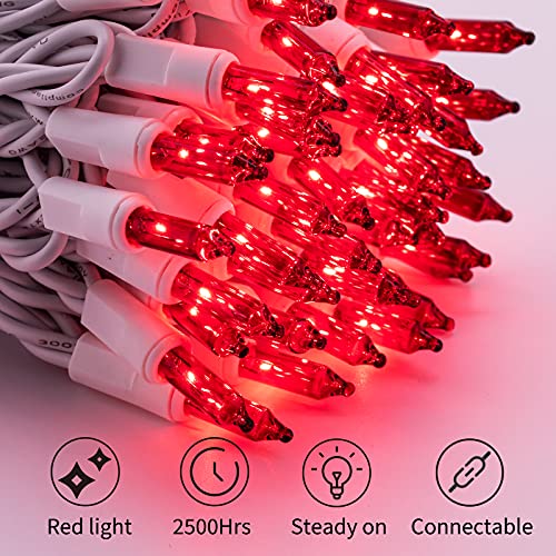 Christmas Red Mini String Lights, 100 Count 26.5 Feet Detachable Incandescent Bulb Waterproof Red Fairy Lights Plug in for Indoor Outdoor Party Patio Valentine's Day Decoration, White Wire