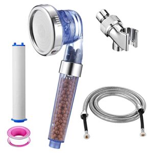tuxbaway filtered shower head for hard water, handheld high pressure showerhead with hose, bracket, mineral stones and pp cotton filter replacement, ecowater spa shower spray for dry hair & skin