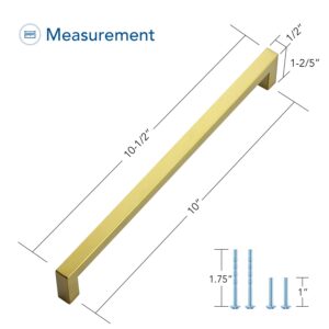 Ravinte 30 Pack Squre Cabinet Pulls 10 Inch Brushed Brass Kitchen Cabinet Handles Gold Kitchen Hardware for Cabinet Drawer Pulls Square Bar Cabinet Pulls Drawer Handles