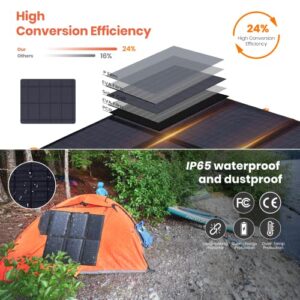 60W Portable Solar Panels,Foldable Solar Panel Charger with Fast Charging QC3.0 USB-A PD3.0 USB-C DC Output,Waterproof Solar Generator for 100-500W Power Station Camping Hiking RV(Without Generator)