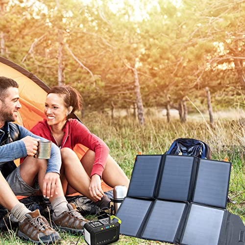 60W Portable Solar Panels,Foldable Solar Panel Charger with Fast Charging QC3.0 USB-A PD3.0 USB-C DC Output,Waterproof Solar Generator for 100-500W Power Station Camping Hiking RV(Without Generator)