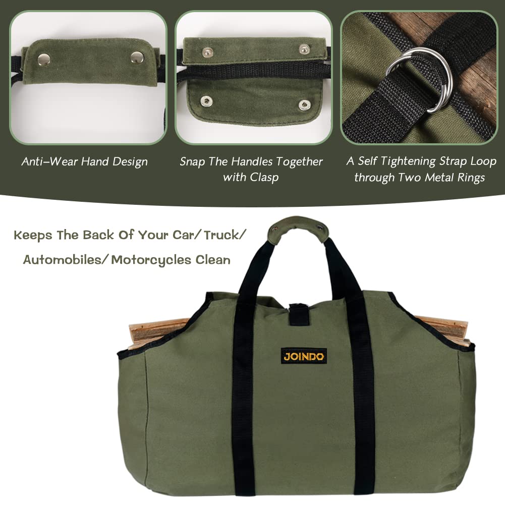 JOINDO Water Resistant Canvas Firewood Log Carrier, Heavy Duty Log Tote Bag For Camping, Wood Carrying Bag for Barbecue