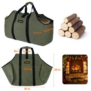 JOINDO Water Resistant Canvas Firewood Log Carrier, Heavy Duty Log Tote Bag For Camping, Wood Carrying Bag for Barbecue