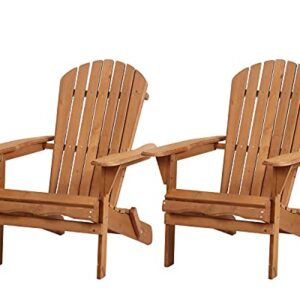 FDW Lawn Outdoor Wood Chairs Save Space and Movable and Weather Resistant, 2 Pieces, Natural