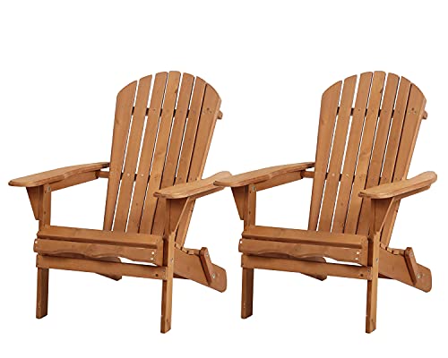 FDW Lawn Outdoor Wood Chairs Save Space and Movable and Weather Resistant, 2 Pieces, Natural