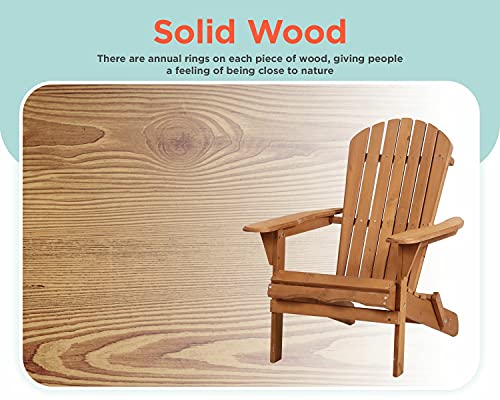 FDW Lawn Outdoor Wood Chairs Save Space and Movable and Weather Resistant, 2 Pieces, Natural