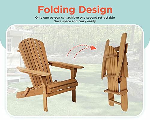 FDW Lawn Outdoor Wood Chairs Save Space and Movable and Weather Resistant, 2 Pieces, Natural