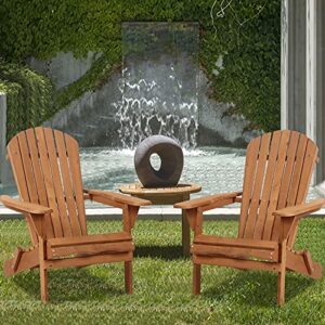 FDW Lawn Outdoor Wood Chairs Save Space and Movable and Weather Resistant, 2 Pieces, Natural