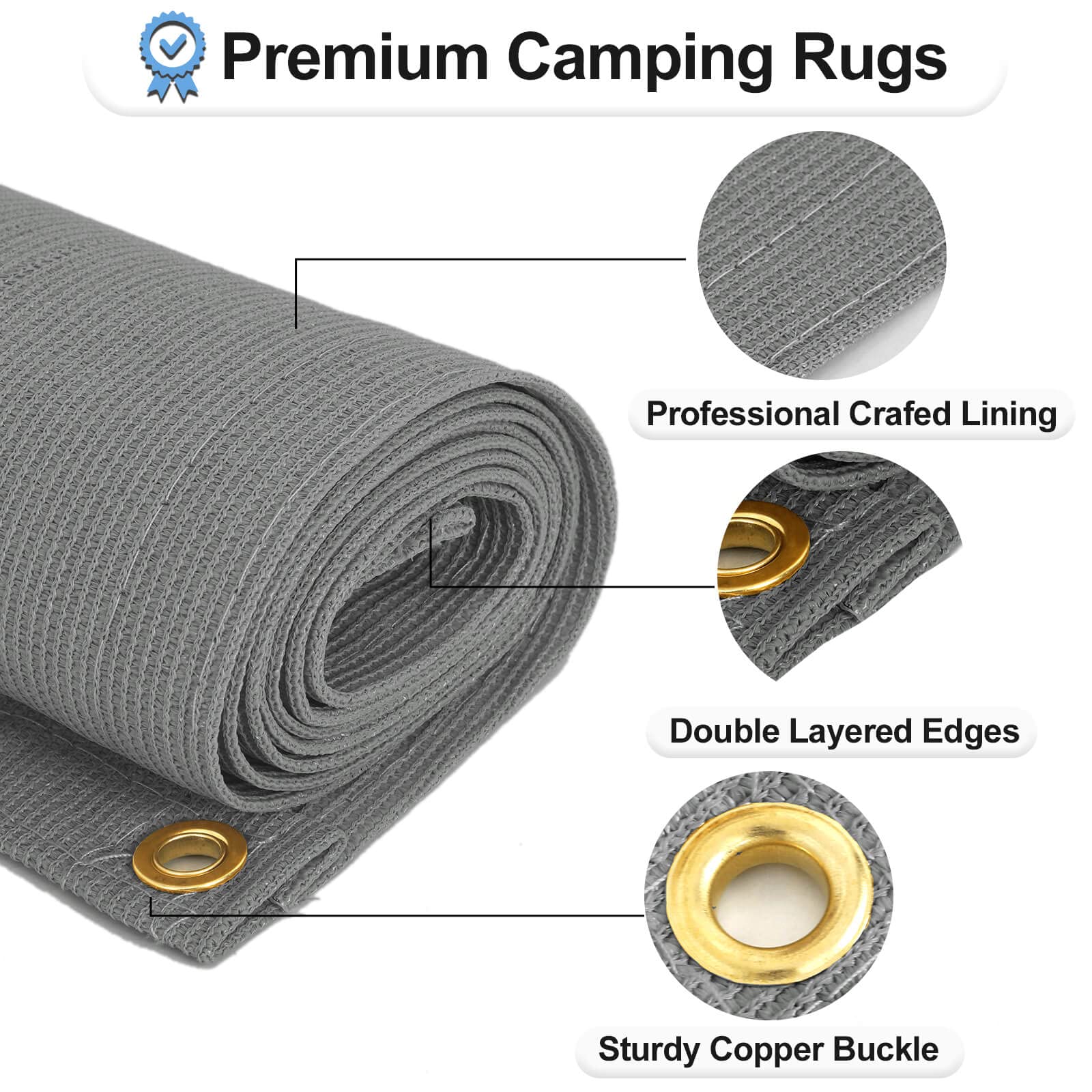 OutdoorLines Portable Tarp Outdoor Rugs for Patio 8 x 10 ft - UV and Weather Resistant Patio Carpet, Stain Resistant Plastic RV Camping Mats for Porch, Garden, Camper and Picnic, Gray