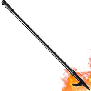 fire pit poker, 46 inch extra long outdoor fire poker for fireplace, fire pit, campfire, wood stove and indoor use, heavy duty wrought steel campfire poker tool, rust-resistant black finish