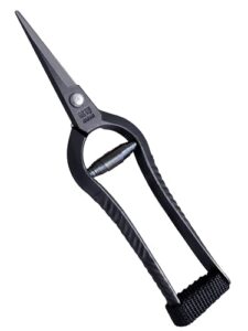 ranshou japanese bonsai trimming scissors 6.8" made in japan, garden plant trimming shears, hand forged japanese carbon steel blade, spring loaded handle, black