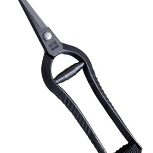 RANSHOU Japanese Bonsai Trimming Scissors 6.8" Made in JAPAN, Garden Plant Trimming Shears, Hand Forged Japanese Carbon Steel Blade, Spring Loaded Handle, Black