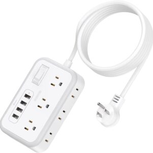 NTONPOWER Power Strip with USB, Flat Plug Power Strip with 4 USB Ports 6 Outlets, 5 Ft White Extension Cord, Overload Protection, Outlet Extender for Travel, Indoor, Home Office, Dorm Room Essentials