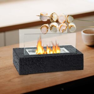 LIMOR Tabletop Fire Pit Bowl - Indoor Tabletop Fireplace Outdoor Portable Geometric Bio Ethanol Grey Mini Table Top Firepit