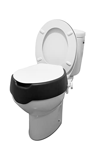 KMINA - Toilet Seat Risers for Seniors 4 inch, Soft Raised Toilet Seat with Lid, Handicap Toilet Seat Riser, Soft Elevated Toilet Seat for Elderly, Black High Toilet Seat for Seniors