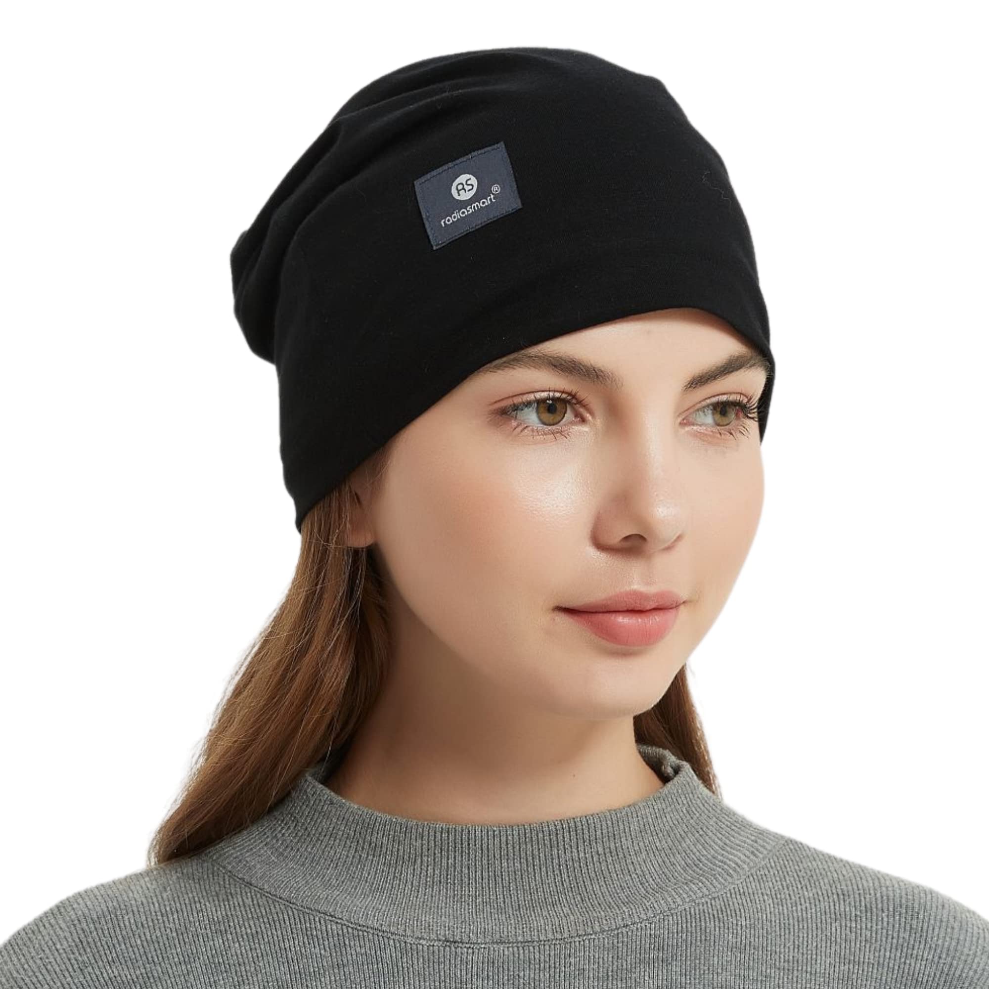 Radia Smart EMF Protection Slouch Beanie, 5G Anti-Radiation, RF Shielding, WiFi Radiation Protection, Brain Coat, Black