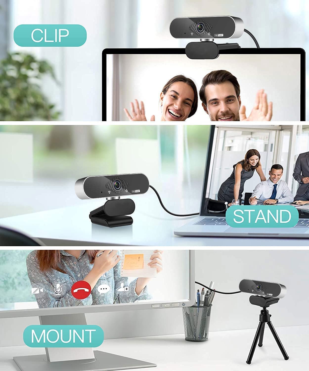 OITTIRA Webcam, 1080P Pro HD Webcam with Stereo Microphone, 110° Wide Angle, Privacy Cover, Tripod, for Conferencing, Live Streaming, Recording, Compatible with Skype/Zoom/YouTube【Upgraded Version】