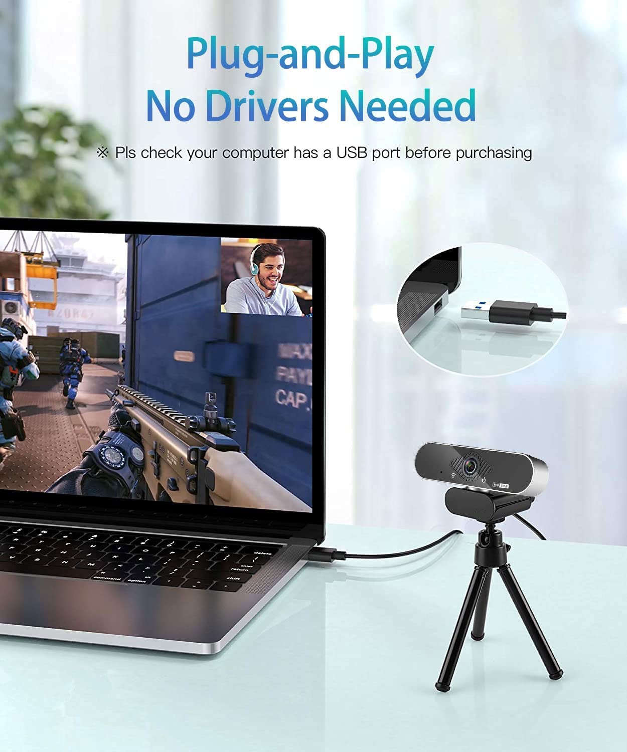 OITTIRA Webcam, 1080P Pro HD Webcam with Stereo Microphone, 110° Wide Angle, Privacy Cover, Tripod, for Conferencing, Live Streaming, Recording, Compatible with Skype/Zoom/YouTube【Upgraded Version】