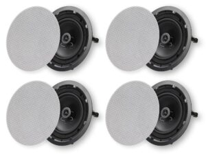 micca 8" 2-way in ceiling or wall round speakers, 4 pack, 8 inch woofer, 9.75" cutout diameter, low profile rimless design, for indoor rooms or covered outdoor porches, white, paintable