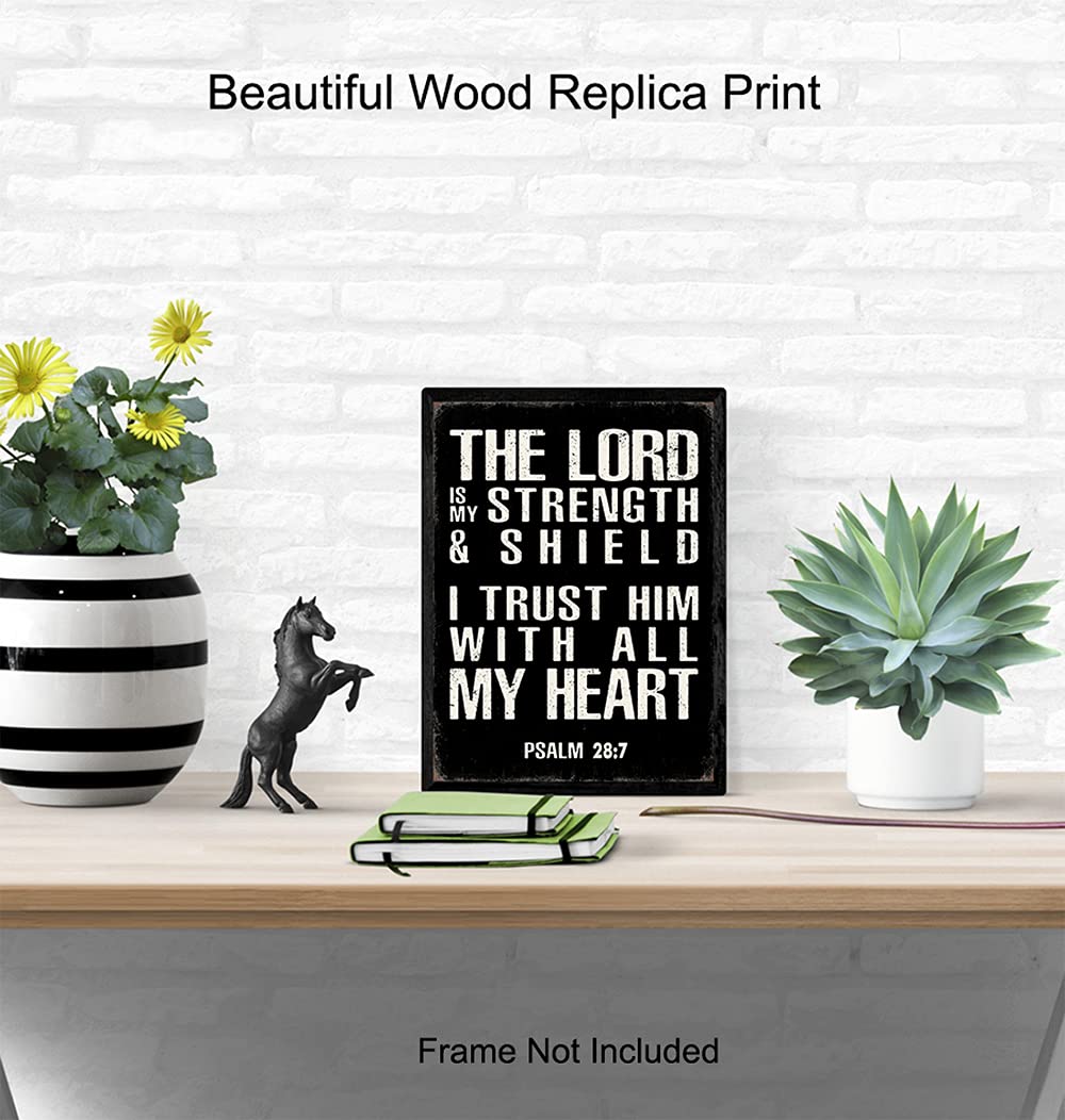 Religious Christian Gifts for Men - Catholic Decor Wall Art - Man Cave, Home Office, Boys Bedroom - Holy Scripture Bible Verses - Inspirational Positive Spiritual Quotes - Motivational God Sayings