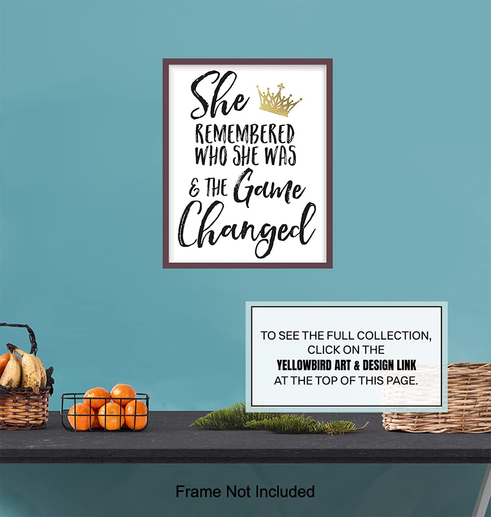 She Remembered Who She Was And the Game Changed Wall Art & Decor - Inspirational Positive Quotes Decor - Encouragement Gifts for Women, Teen Girls - Motivational Sayings Poster