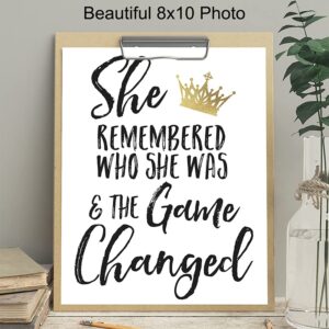 She Remembered Who She Was And the Game Changed Wall Art & Decor - Inspirational Positive Quotes Decor - Encouragement Gifts for Women, Teen Girls - Motivational Sayings Poster