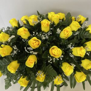 Yellow Rose with Baby's Breath Flowers Cemetery Headstone Saddle Arrangement