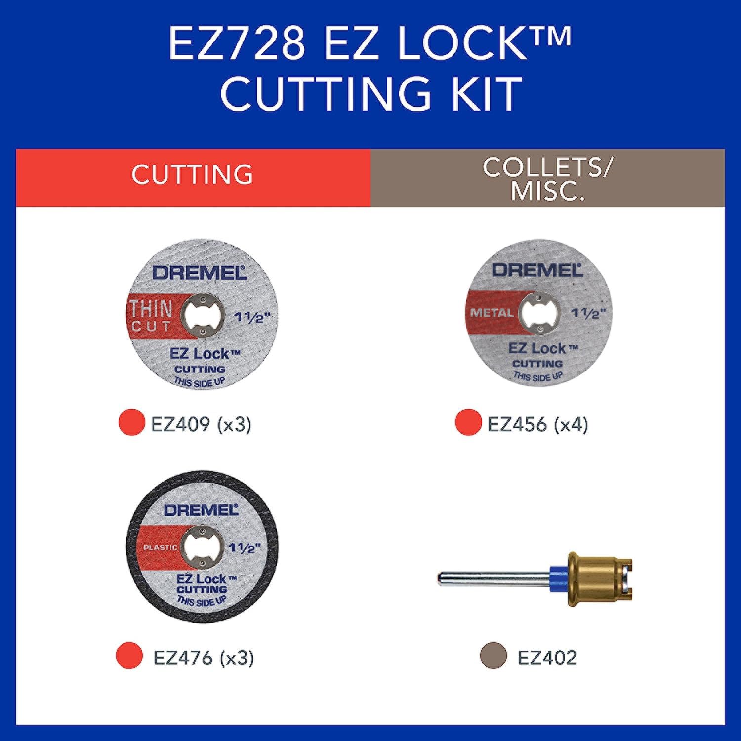 Dremel EZ728-01 EZ Lock Rotary Tool Cutting Discs Accessory Kit, Cut-Off Wheels for Plastic, Metal, and Thin Cuts, 11- Piece Assorted Accessories Set