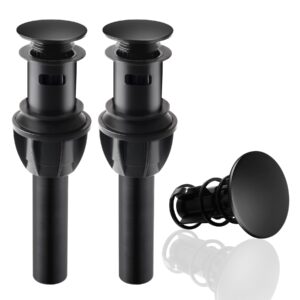 hibbent 2 pack push and seal pop up drain stopper with overflow for bathroom sink faucet vessel vanity, matte black