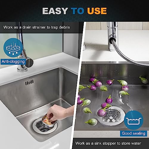 BOTEMY Pop Up Bathroom Sink Stopper Kitchen Sink Drain Strainer Assembly Kit with Stainless Steel Strainer Basket/Drain Stopper for 1.34-1.57 Inch American Standard Kitchen Sink Drains