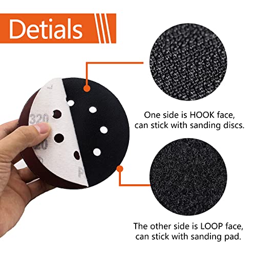 Tshya 5 Pcs 5 inch 8 Holes Hook and Loop Backing Sponge Pad Soft Density Interface Pads Buffer Backing Cushion with 30 Pcs 5 inch Sanding Discs Include 100/150/180/240/320/400 Grit