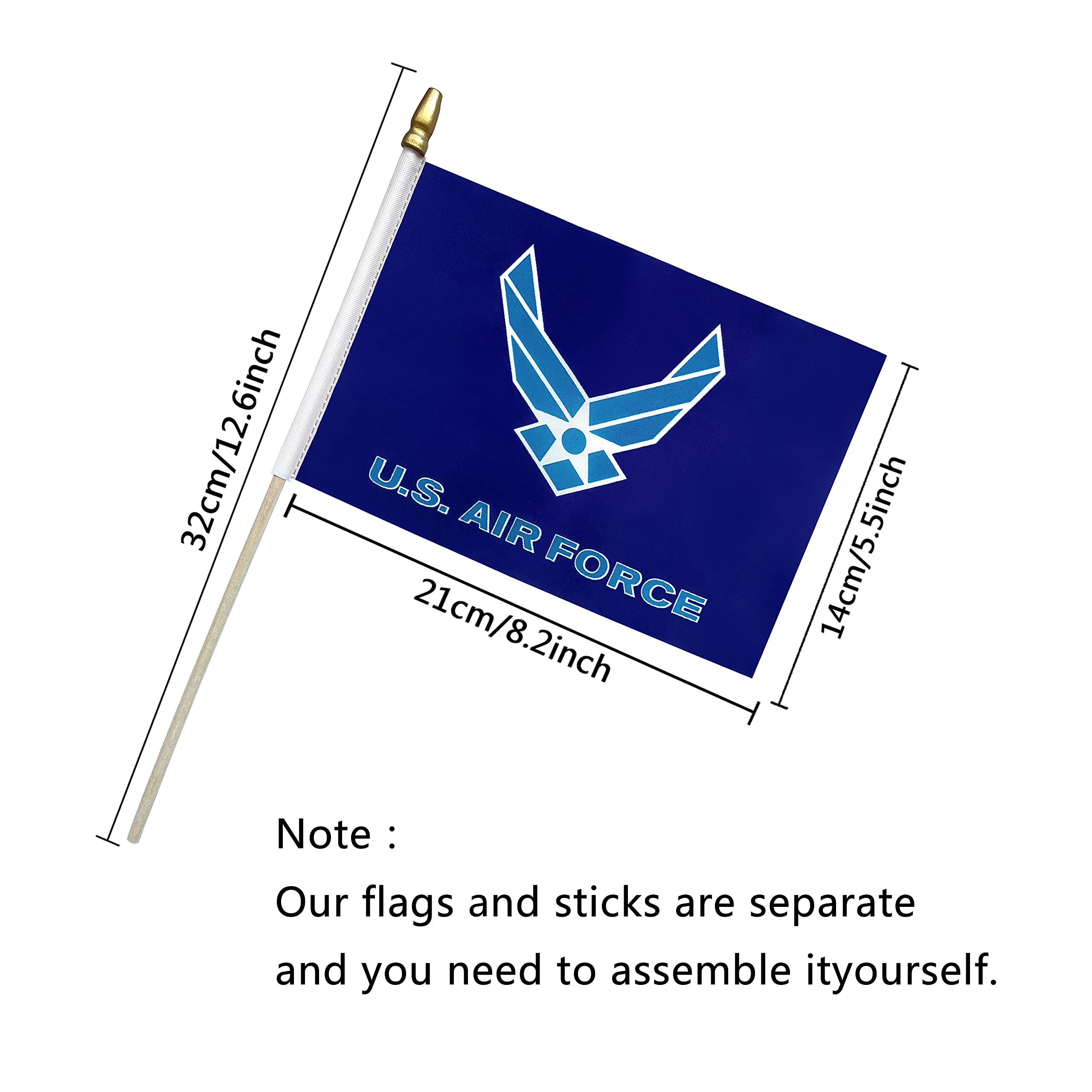 TSMD US Air Force Wings Stick Flags Small Mini Hand Held Military Flags Decorations,5x8 Inch,12 Pack