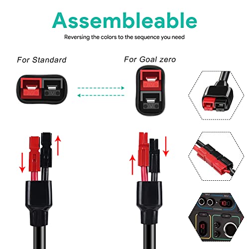 HKY Extension Cord DC 8mm to 45A Connector Cable for Solar Panels Goal Zero Yeti Anderson Powerpole to MAXOAK SUAOKI Portable Power Station Freely Assembleable to GZ Port 10ft 3M 16AWG Wire