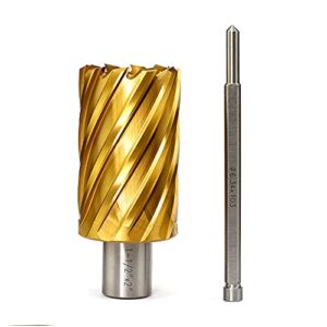 annular cutter hss tin coated jestuous 3/4 inch weldon shank 2 cutting depth 1-1/2 cutting diameter two flat bit for drill press with pilot pin