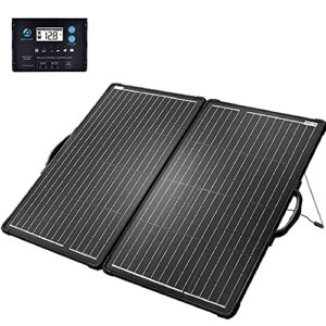 acopower 200w mono lightweight portable solar panel kit, 2x100w solar suitcase, waterproof 20a 12v/24v lcd charge controller for both 12v battery and generator (new launched), black, (hy-plk-200w20a)