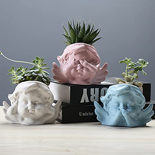 3 Pack Cute Angel Succulent Planter Pots Decorative Flower Pots Mini Ceramic Plants Containers Garden Pots Plant Pots for Home Office Desk Decor