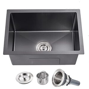 menatt 24 inch undermount single bowl kitchen sink, sus304 stainless steel handmade kitchen sink undermount black, 24"x18"x9"